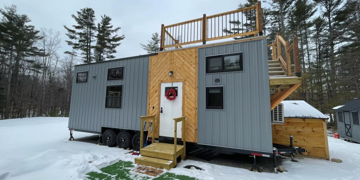 Extra-wide tiny house puts a terrace up top and sleeps five inside