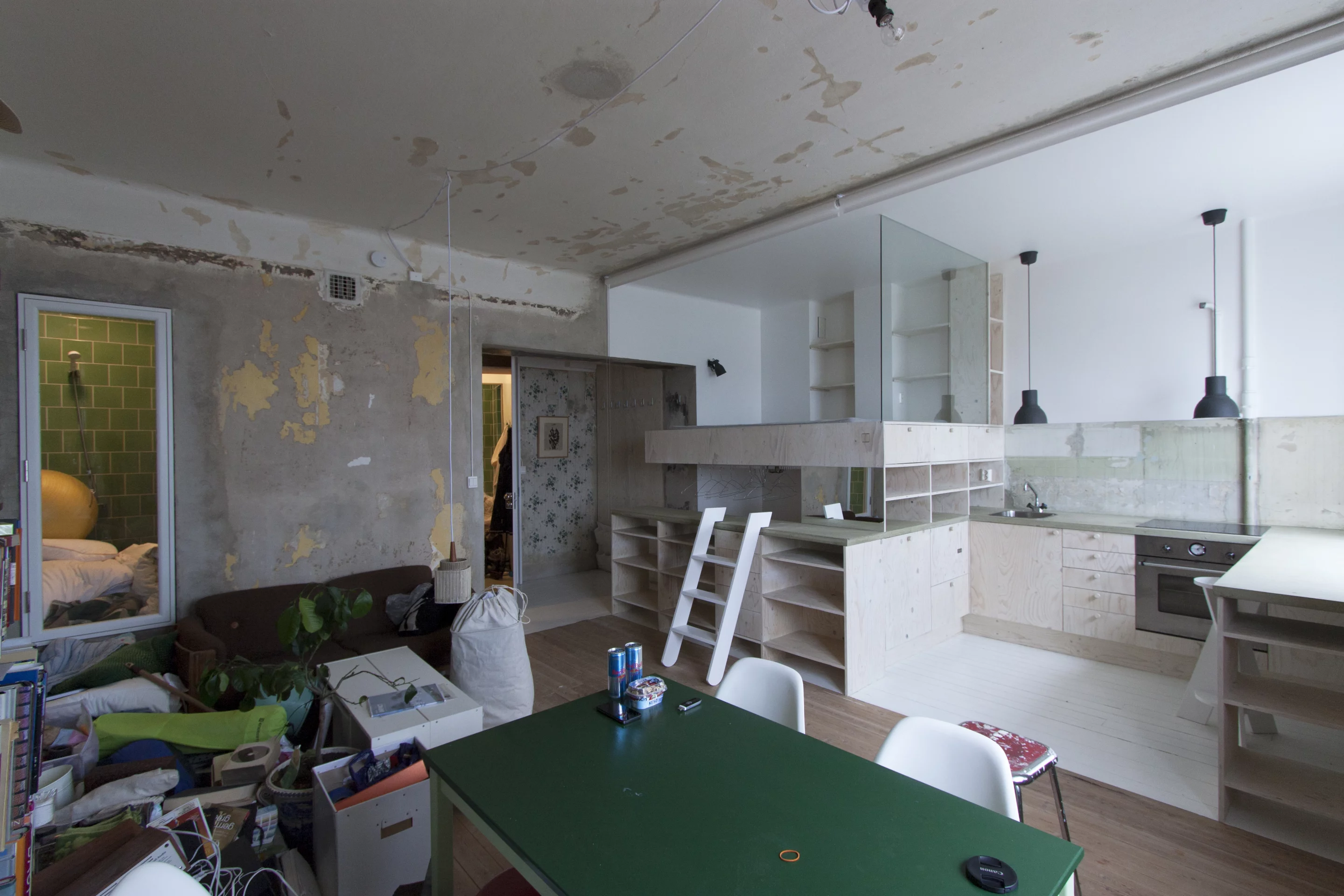 The walls are left bare as a reminder of its past