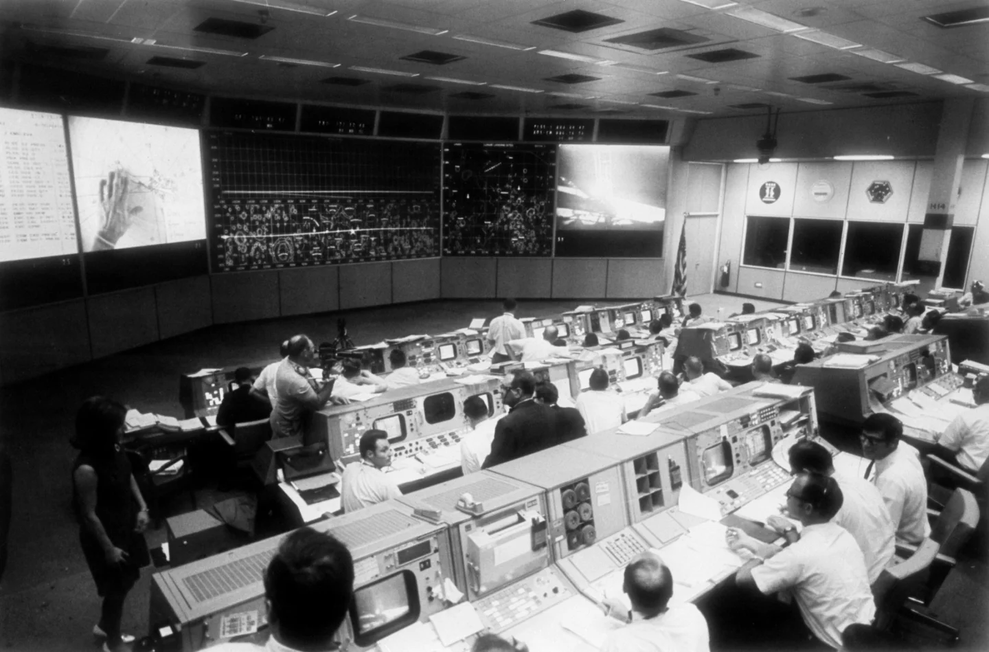 Mission Control during the lunar landing