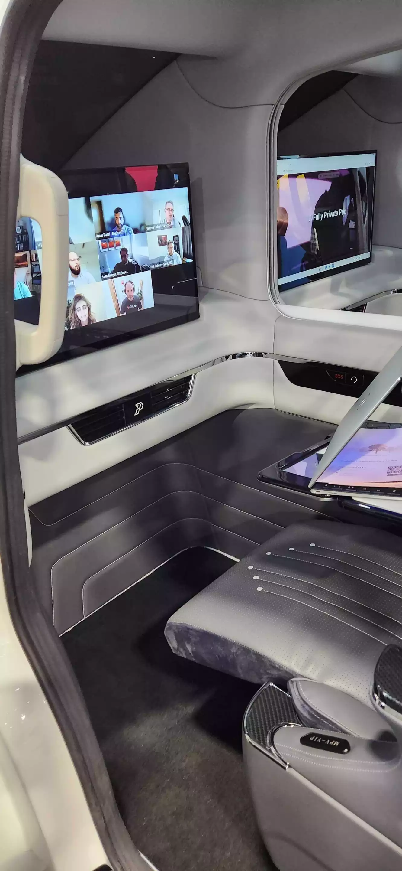 Each pod features a retractable workstation