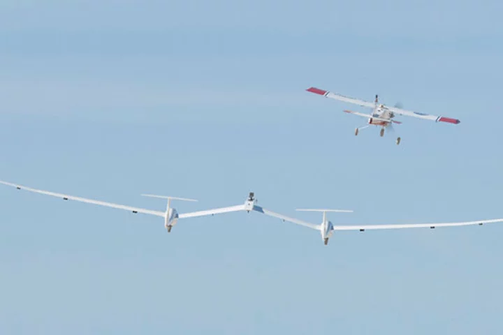The TGALS one-third scale prototype on its first test flight (Photo: NASA / Tom Tschida)
