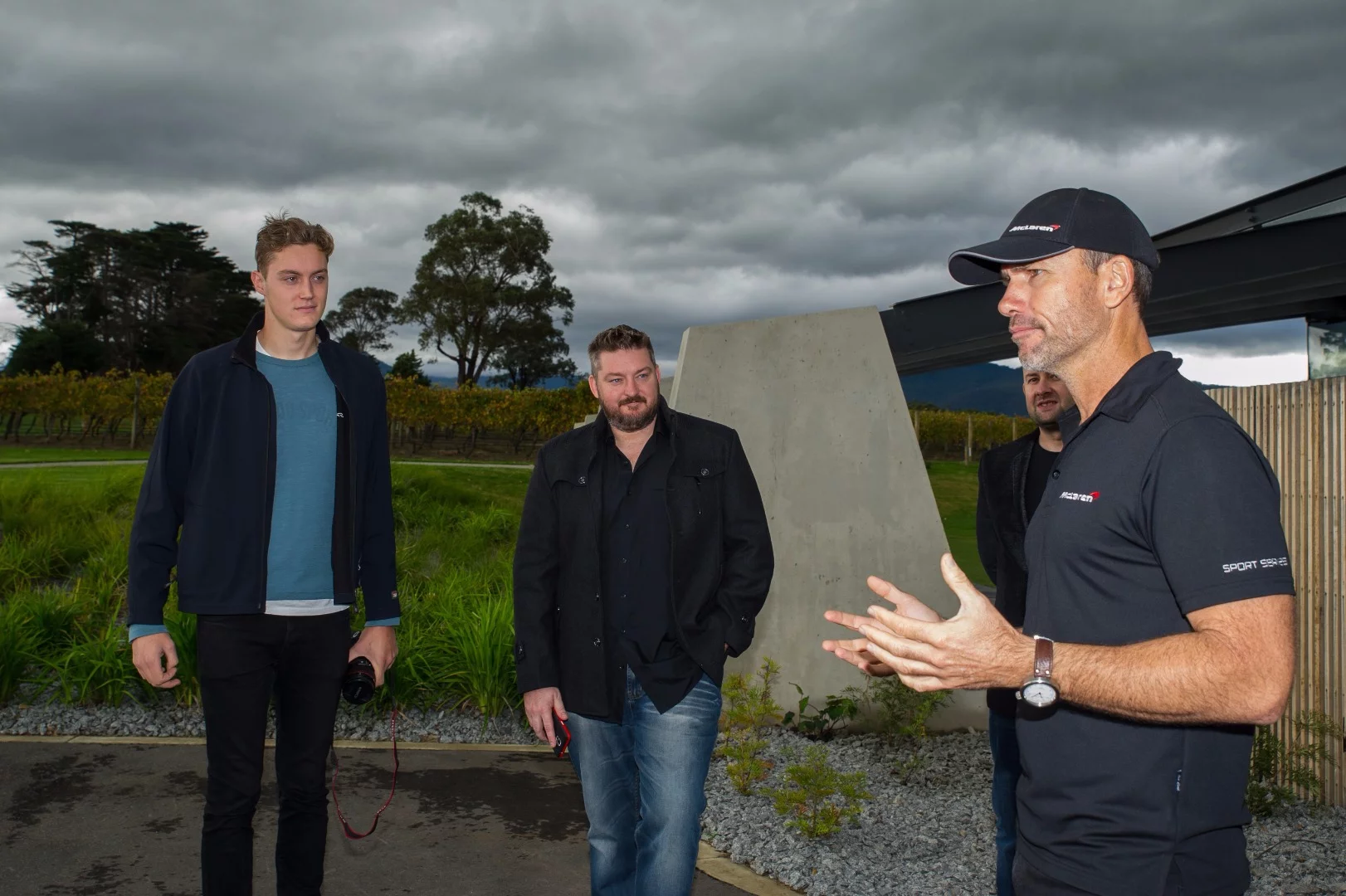 Scott and Loz listen in as road captain Luke lays out the ground rules