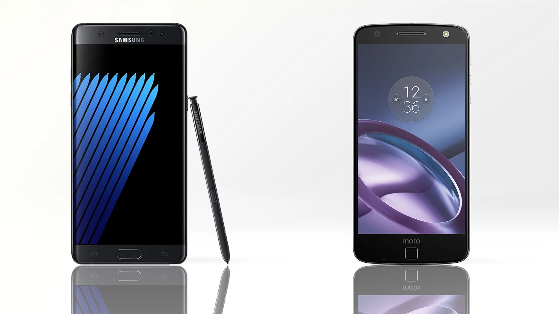 Comparing the Samsung Galaxy Note 7 (L) and the Moto Z (R)