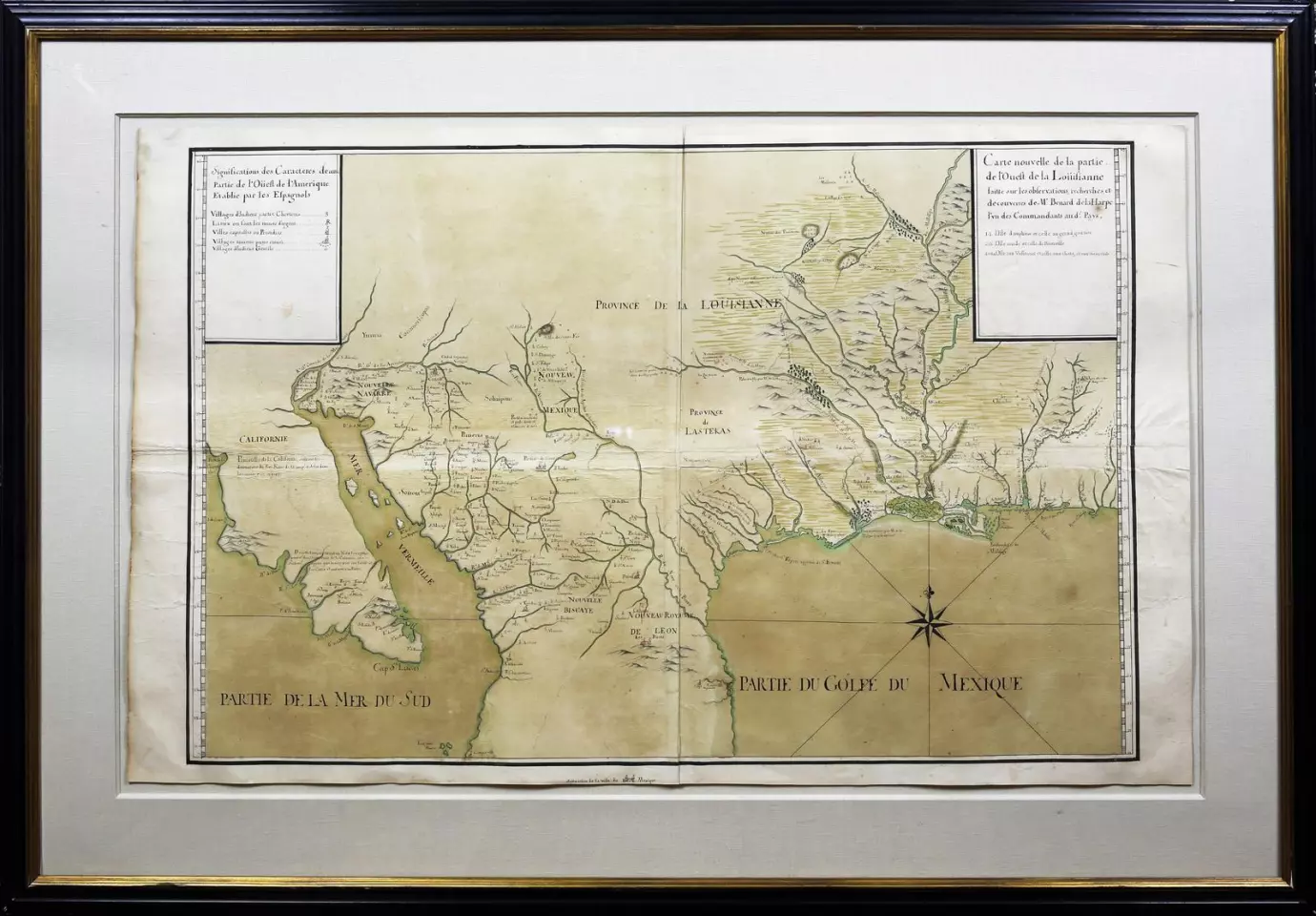 This “Carte Nouvelle De La Partie De L'ouest De La Louisianne” (c. 1722-1725) by Jean-Baptiste Benard de la Harpe, sold for $875,000 at Arader Galleries on October 10, 2020