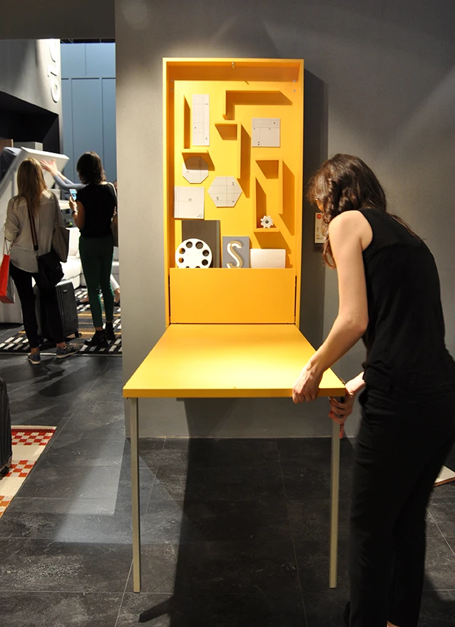 The interior shelving pieces can move around depending on the user's desire