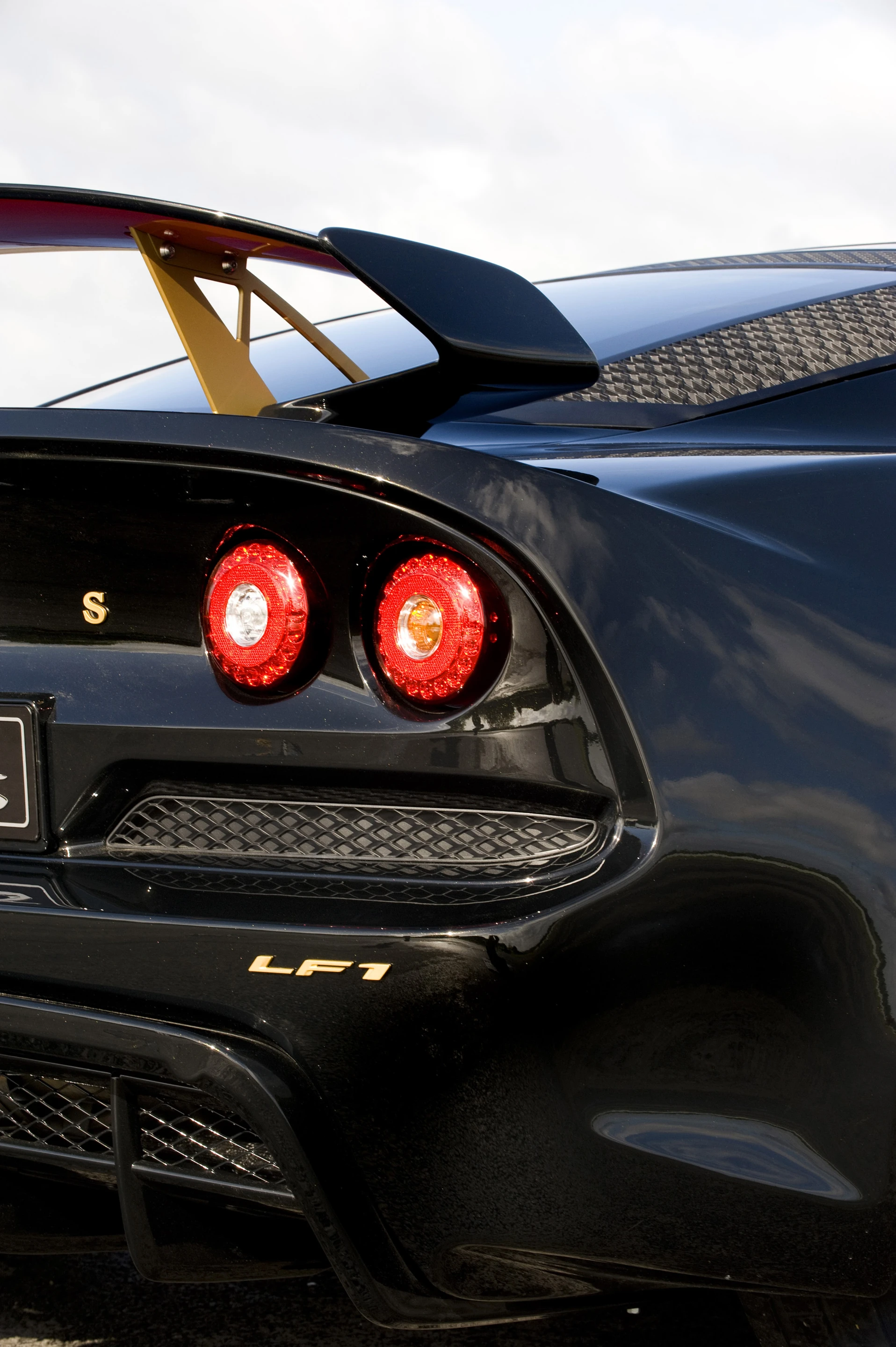The rear-wing mounting hardware is finished in gold