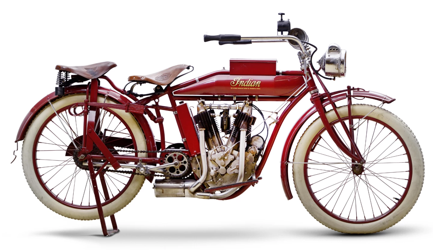 This 1914 Indian 7hp Big Twin, Lot 15 at Bonhams Lonatti Collection Sale (17-Oct-15) is estimated to sell for between £15,000 and 25,000 ($23,000 and $38,500)