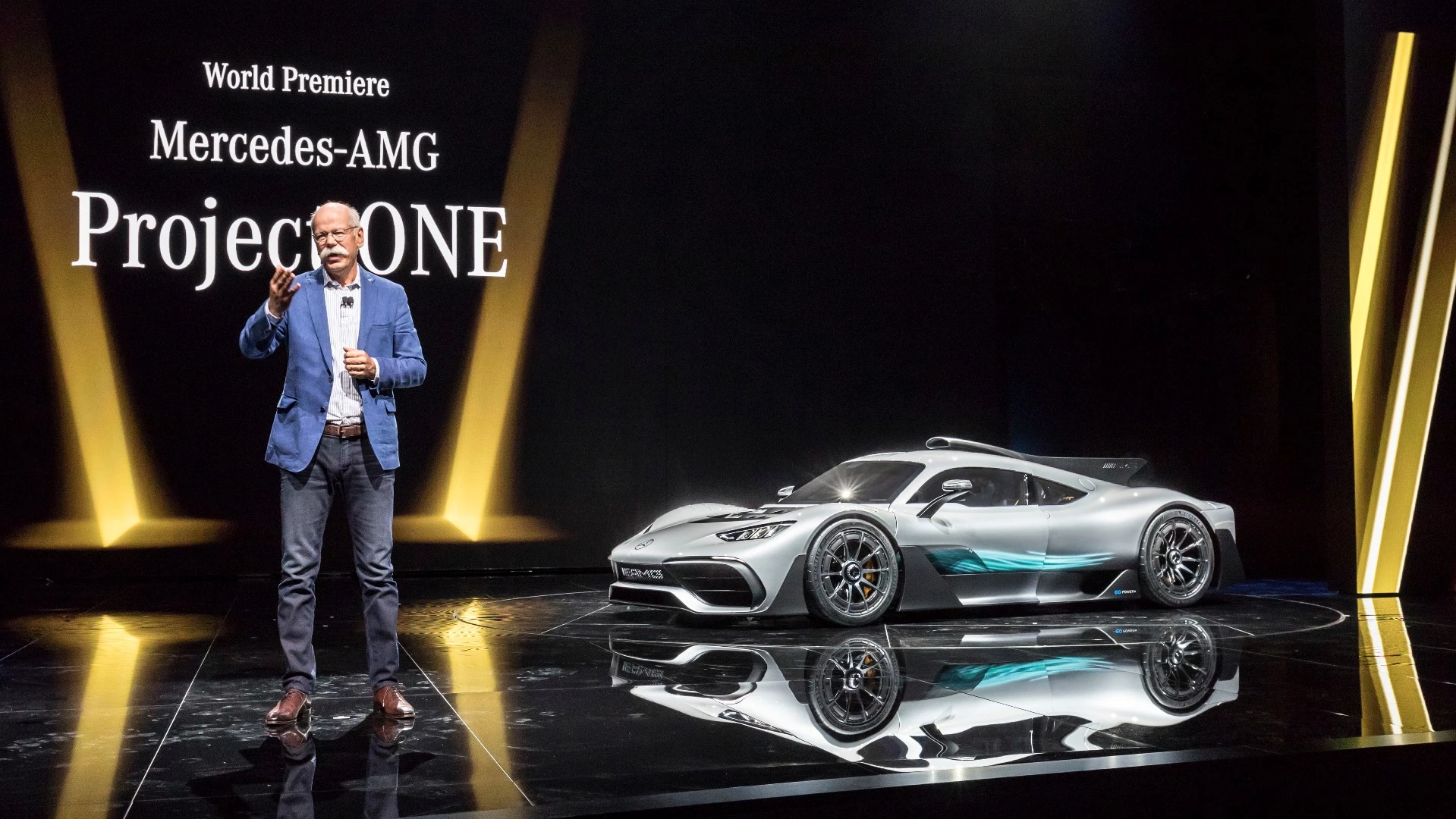 Dr. Dieter Zetsche, Chairman of Daimler AG and Head of Mercedes-Benz Cars presents the show car Mercedes-AMG Project ONE during the eve of the IAA.