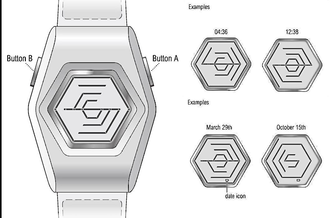 Diagram of the Kisai Spider Acrylic watch together with displays with time and date identified (Image: TokyoFlash)