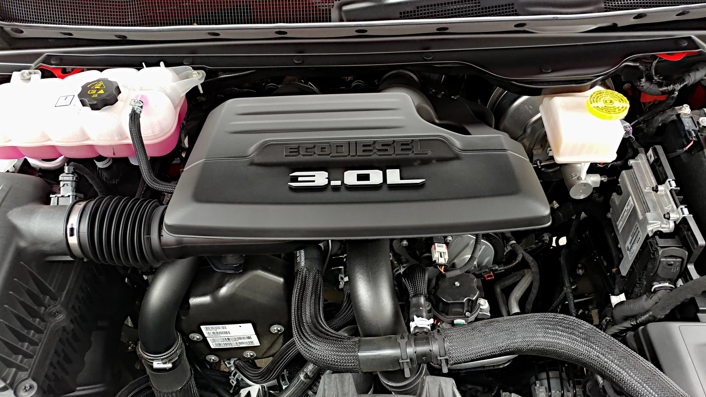 Ram's 3.0L EcoDiesel engine fits snugly into the engine compartment of the Ram 1500