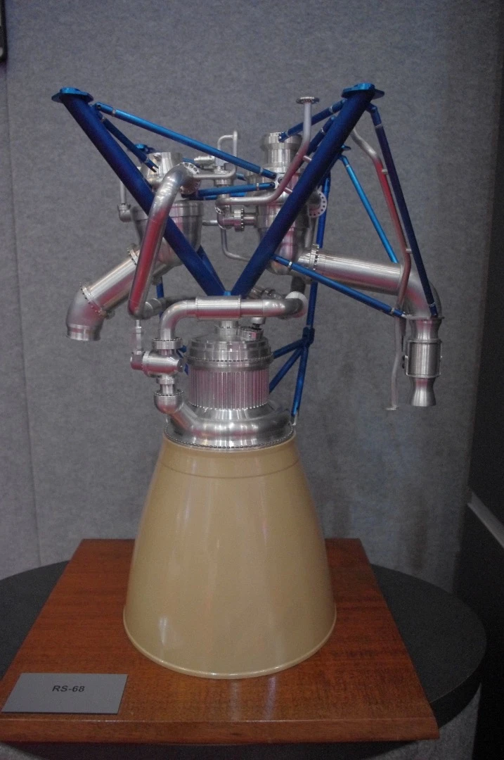 A scale replica of the RS-69 engine from Aerojet Rocketdyne, which has been used since 2002 on United Launch Alliance's Delta IV rockets.