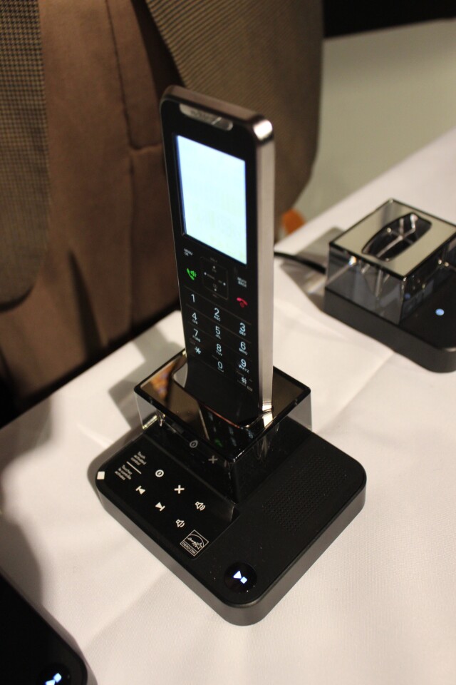 The handset in its base