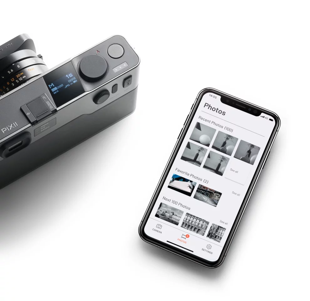 Photos are previewed, edited and shared via a companion mobile app