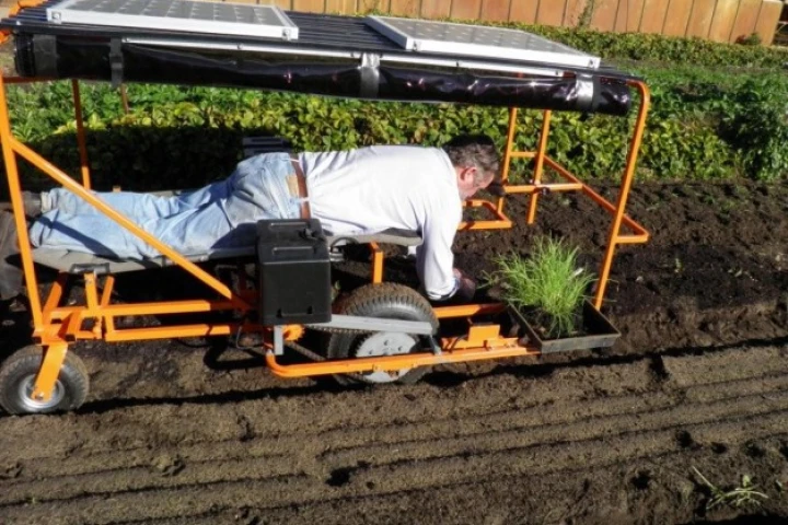 Inventor Brendan Corry demonstrating his Wunda Weeder