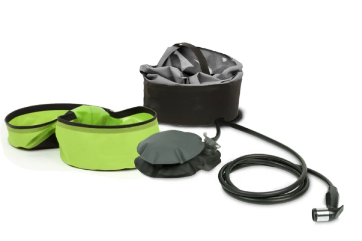 The Helio has a foot pump, carry case, water holder and 7-foot (2.1-m) shower hose