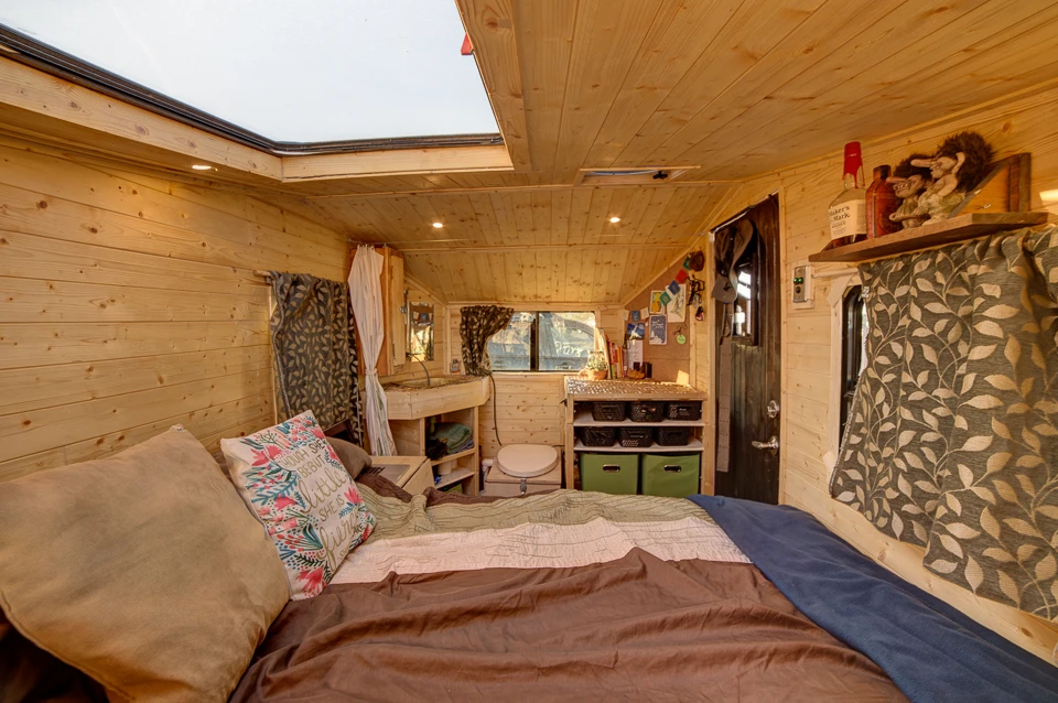 The Terraform Three's bathroom includes gravity-fed sink and homemade composting toilet