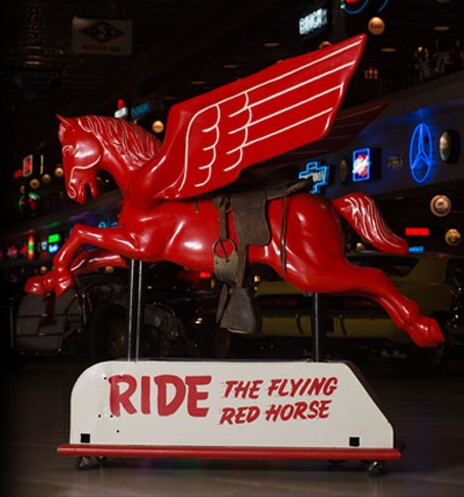 This thoroughly original 1950's Mobil Oil coin-operated childrens' ride featuring the then Mobil oil logo, Pegasus. A number of the machines were built by Mobil Oil for the 1953 World's Fair in St. Louis, Missouri. When the fair was cancelled, Mobil executives distributed the machines to their leading outlets for promotional purposes. This Pegasus ride was originally found and prominently displayed at the General Petroleum Museum in Seattle, Washington. It sold for $40,250.