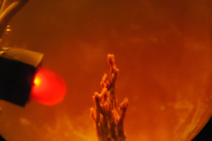 Researchers linked several chemical gardens together in the laboratory to power a LED light