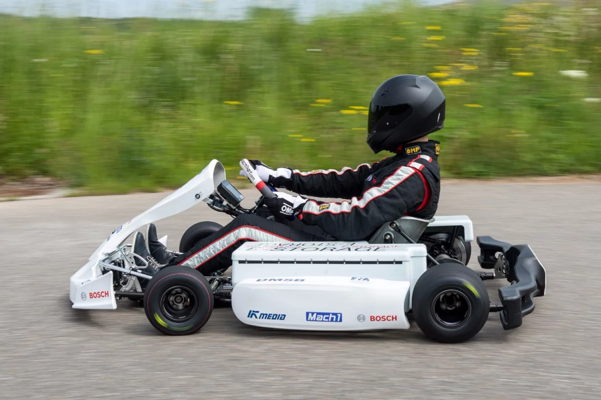 The prototype e-kart will hit 100 km/h (62 mph) in under five seconds