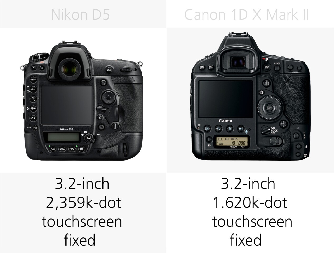 Monitor comparison of the Nikon D5 and Canon 1D X Mark II