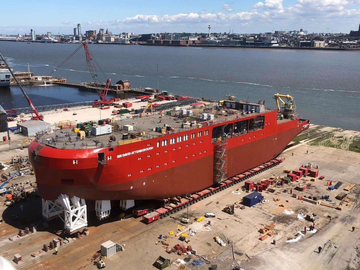 Royal Research Ship (RRS) being moved to the launch ramp