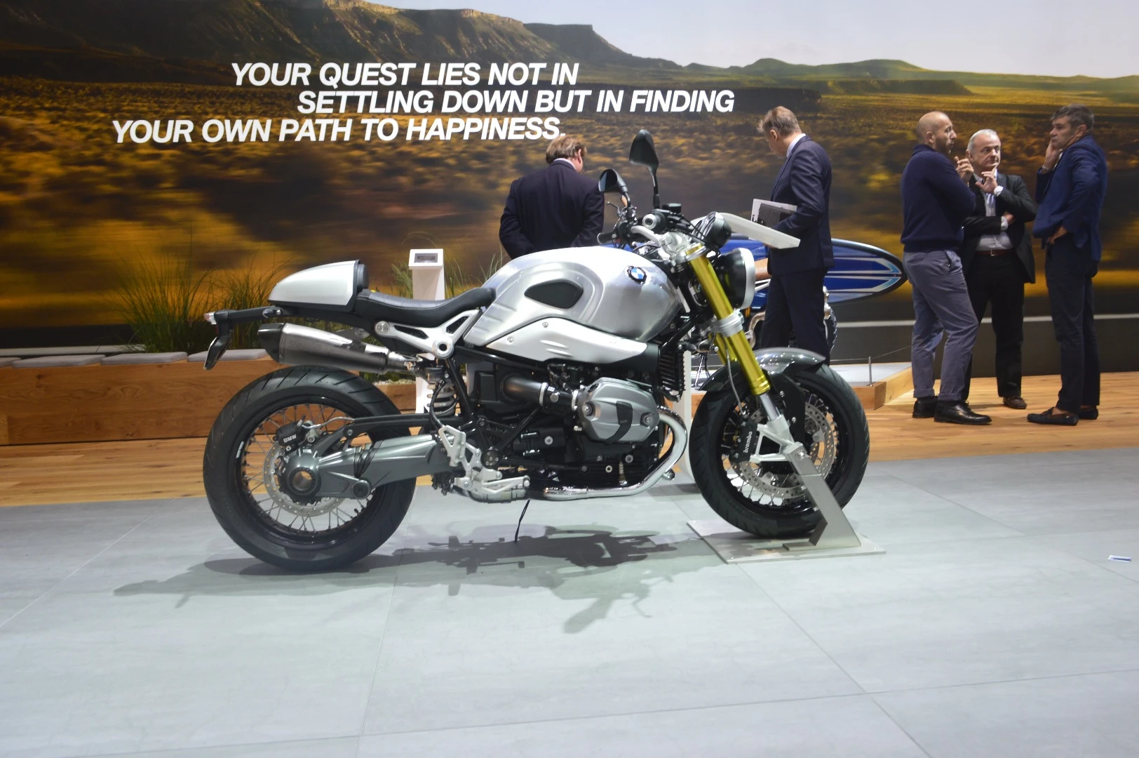 The base model, BMW R nineT, standing ahead of its offspring, the Concept Path 22, at Frankfurt