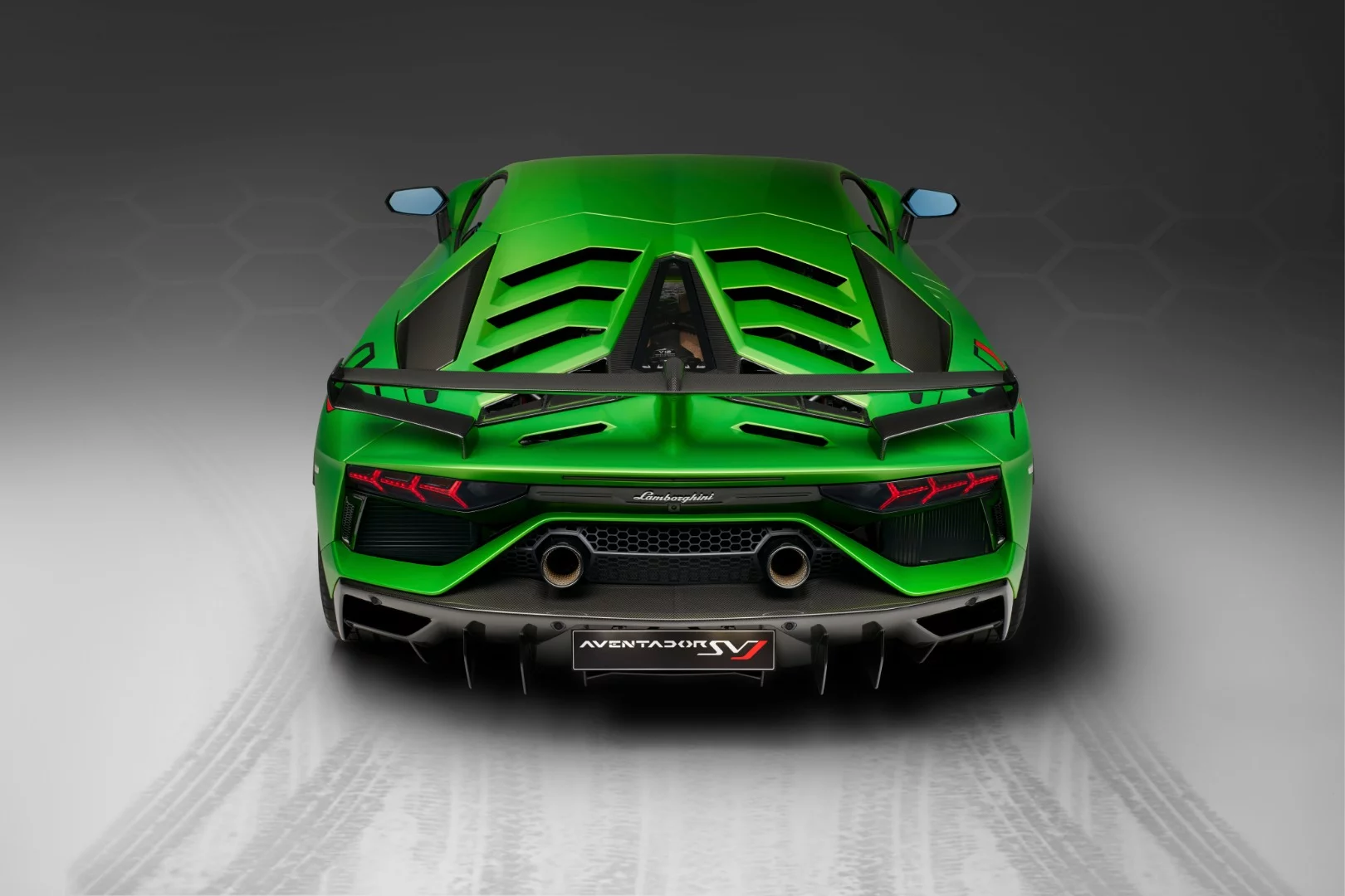 Aggressive rear diffusers are obvious on the Lamborghini Aventador SVJ