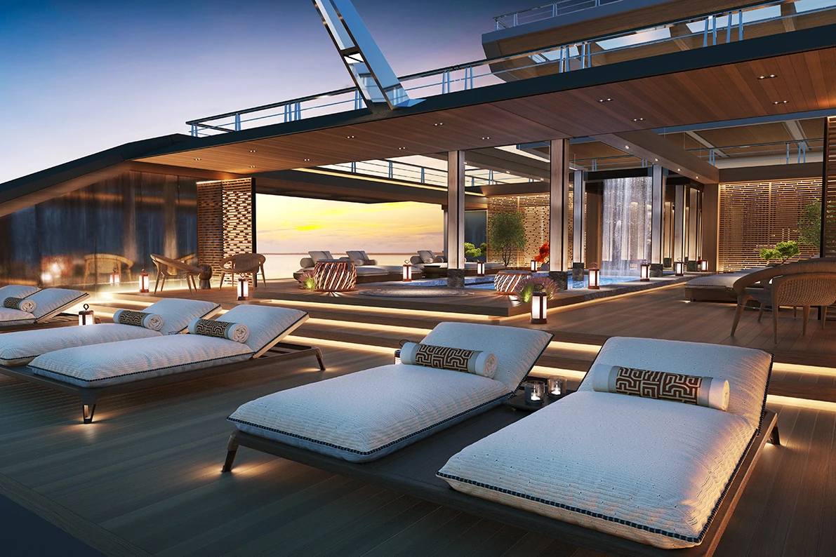 TheNature concept yacht features a spa deck, gymnasium, swimming pool at sealevel, inner garden and observatory
