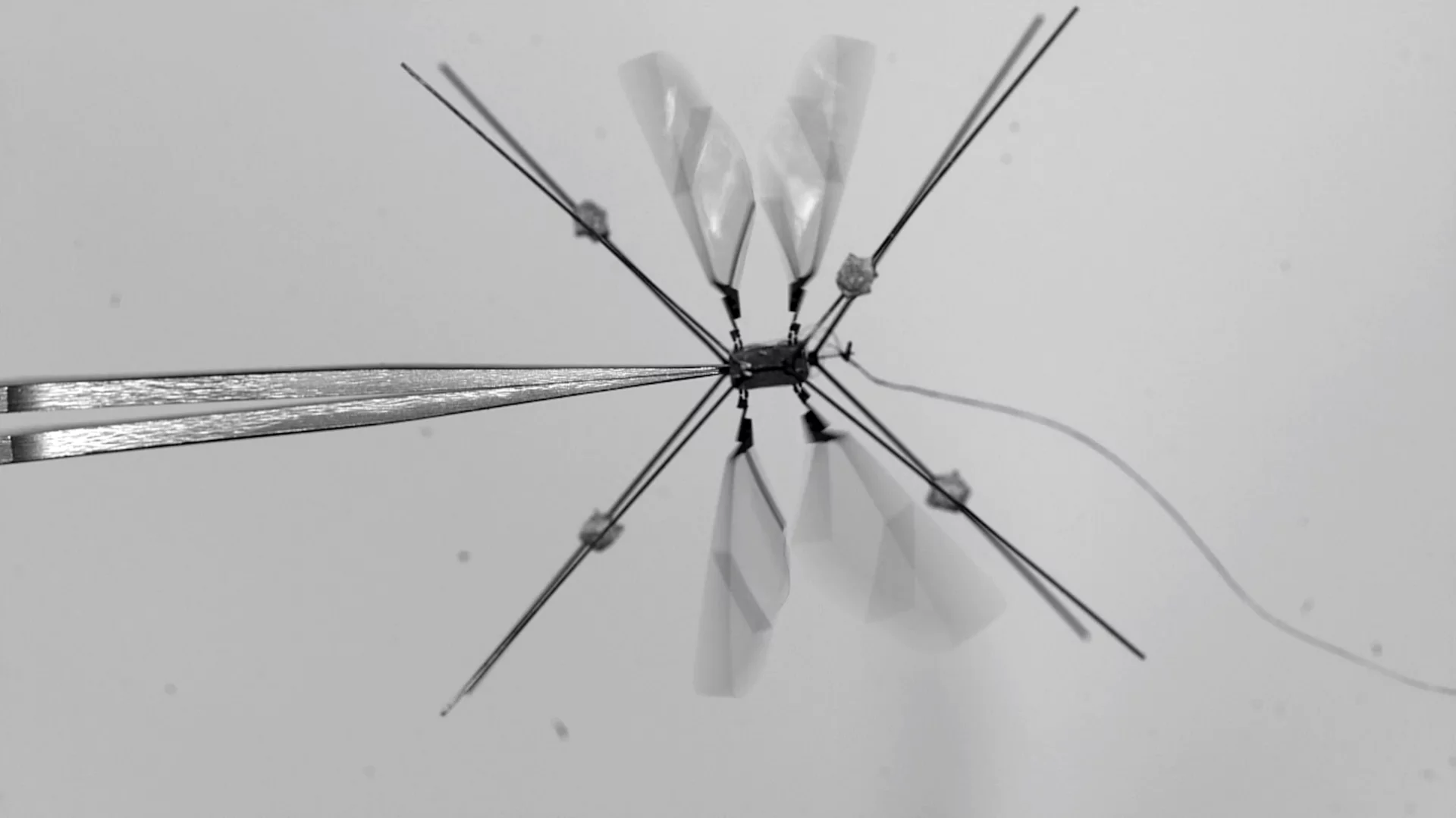 The Bee+ in flight-test mode, showing all four wings operating