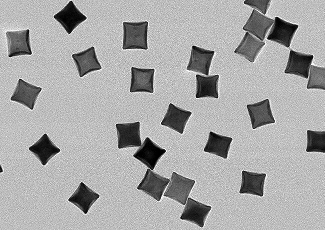 Rhodium nanocubes observed under a transmission electron microscope