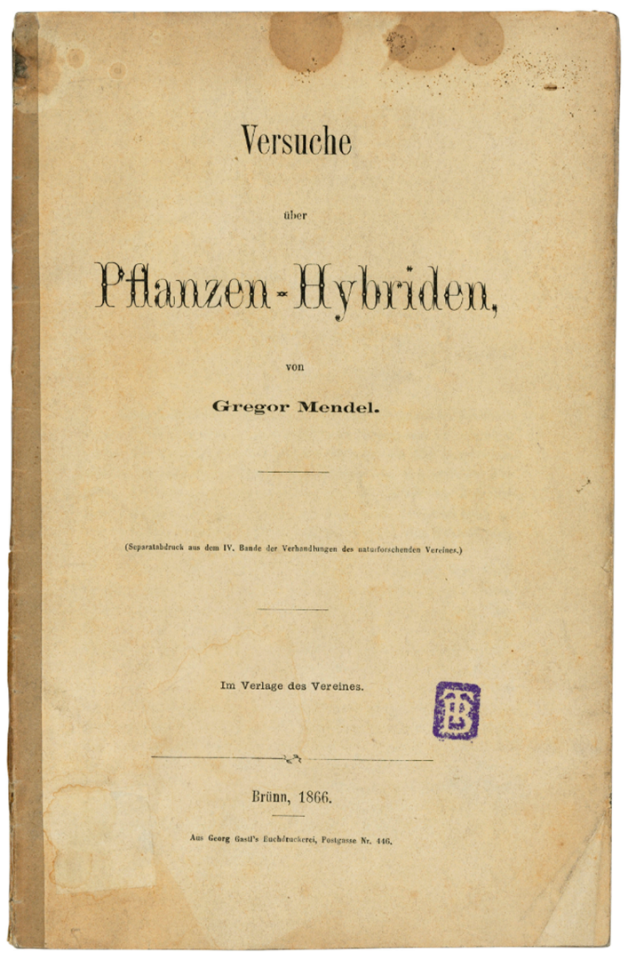 Versuche über Pflanzen-Hybriden by Johann Gregor Mendel (1865) | Auction Description | Estimate: $253,200 to $379,800 | Auction Date: July 9, 2019