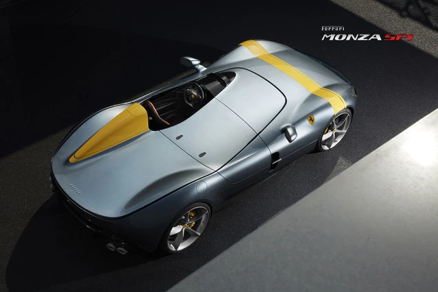 The Ferrari Monza SP1/SP2 accelerates from 0 to 100 km/h (62 mph) in 2.9 seconds, 0 to 200 km/h (124 mph) in 7.9 seconds, and has a top speed of over 300 km/h (186 mph)