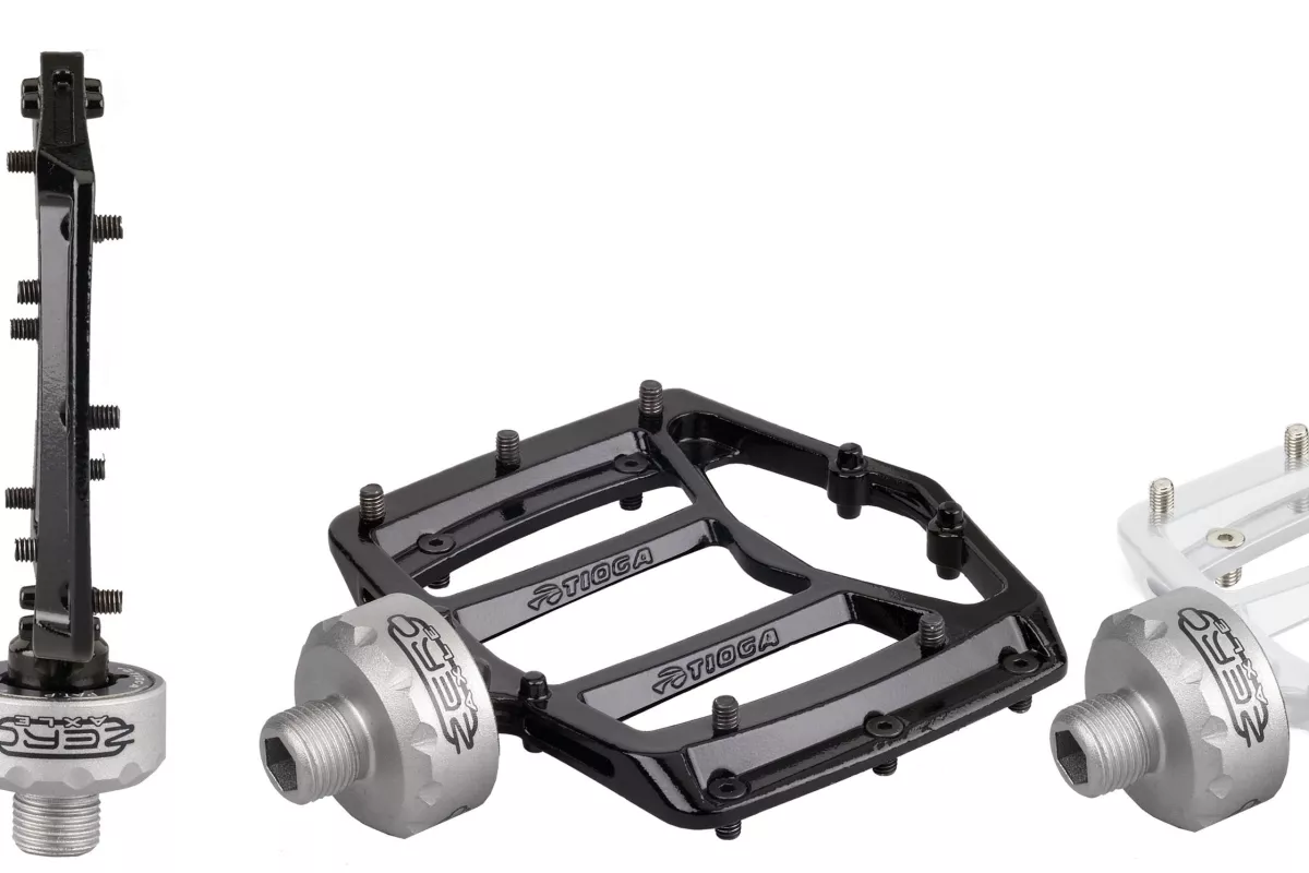 Tioga's ZEROaxle MT-ZERO is one of the thinnest mountain bike pedals available, as it has no axle