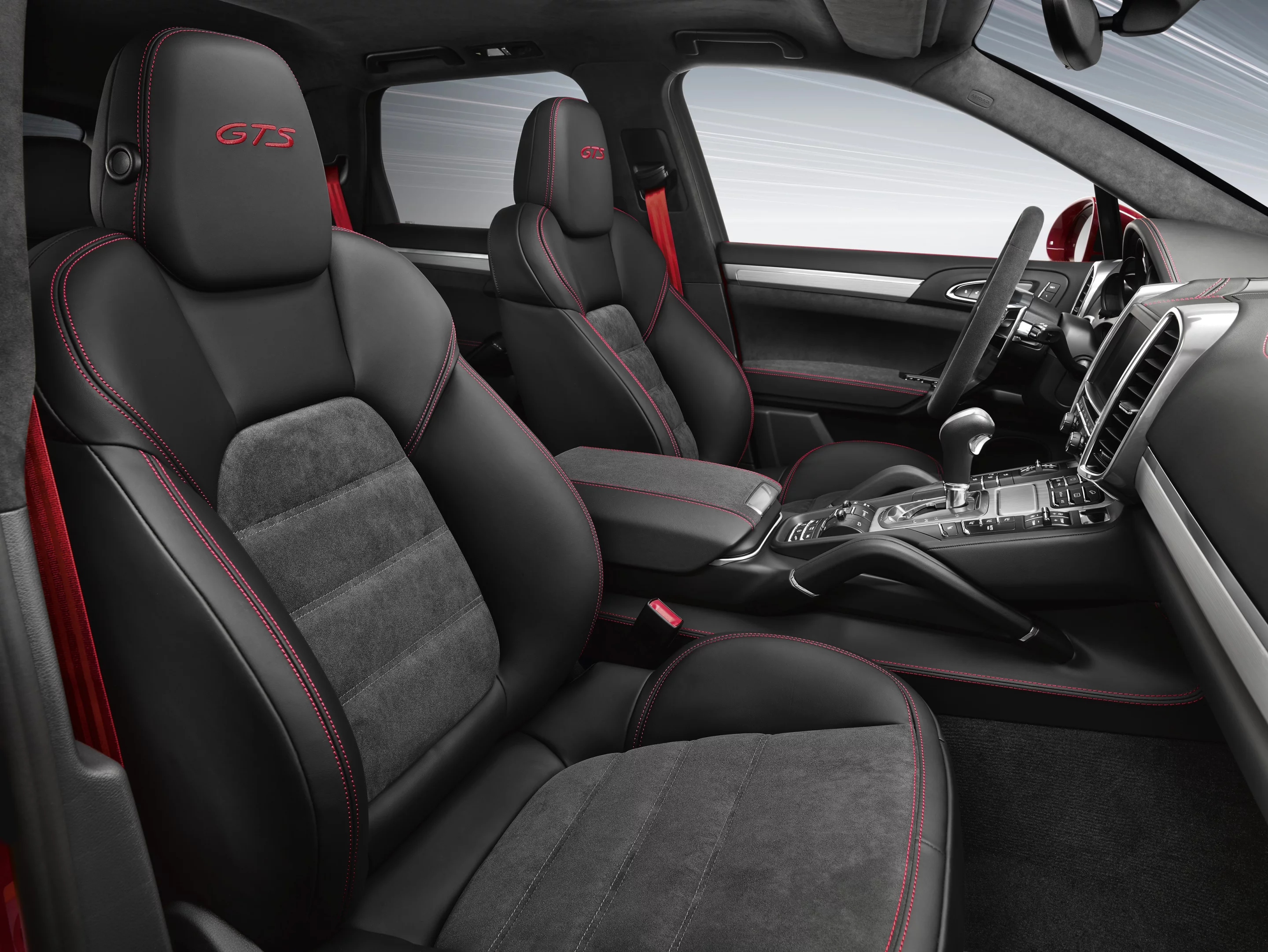 The GTS' seats are trimmed in leather and Alcantara