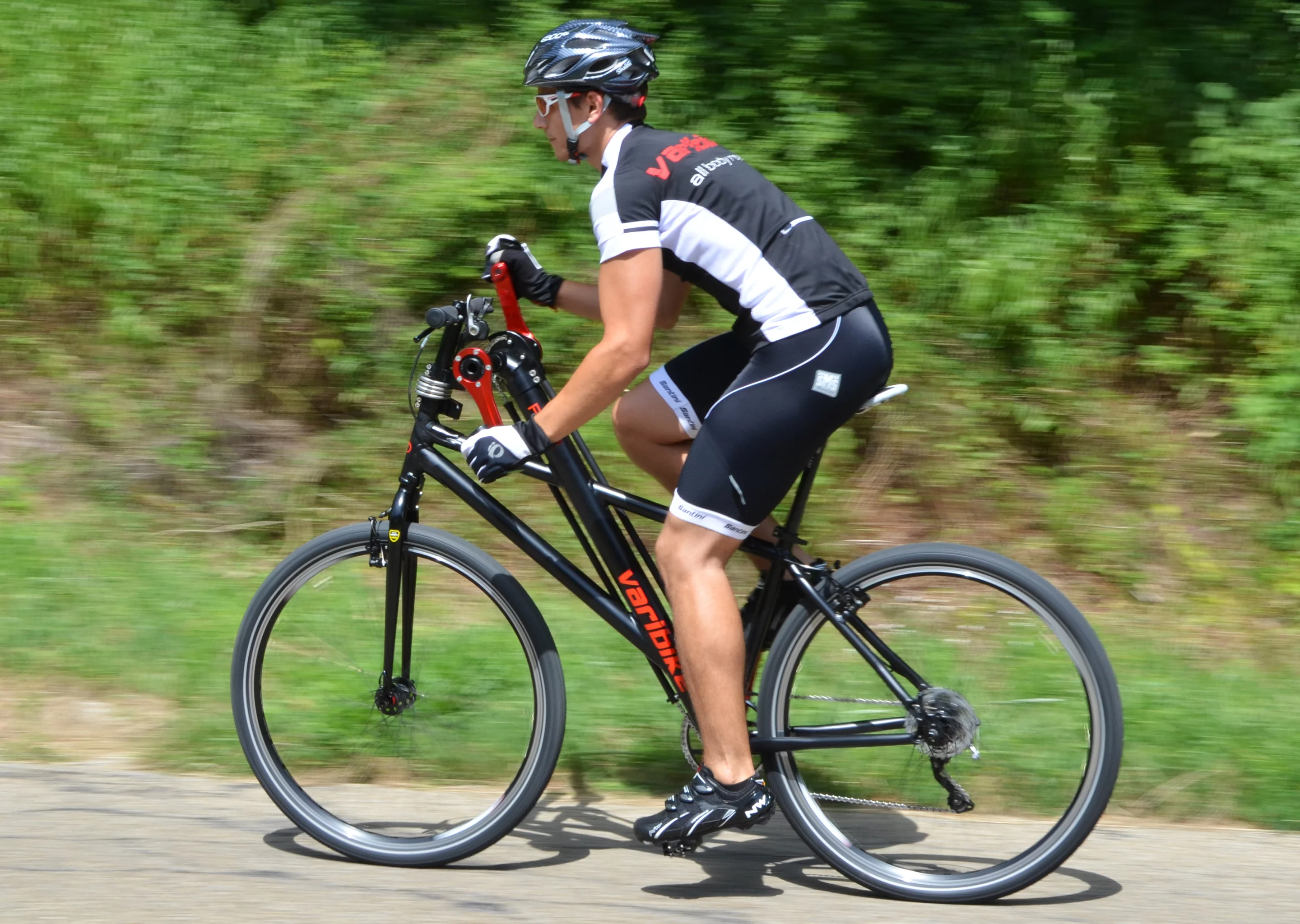 The Varibike's setup allows riders to cruise along using leg power only, arm power only, or a combination of both