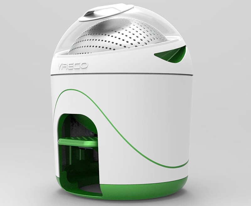 Designed for use by students, cabin-goers, car-campers or anyone else without ready access to powered washing facilities, the 22-inch (56-cm)-tall Drumi requires no electricity