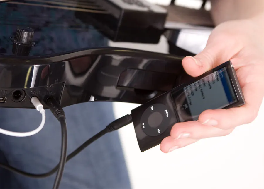 Connect the device to an MP3 player or iPod to jam along with your playlists