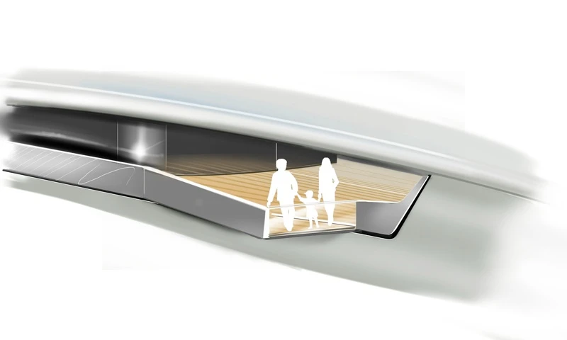 Extendable balcony on Qi's foredeck
