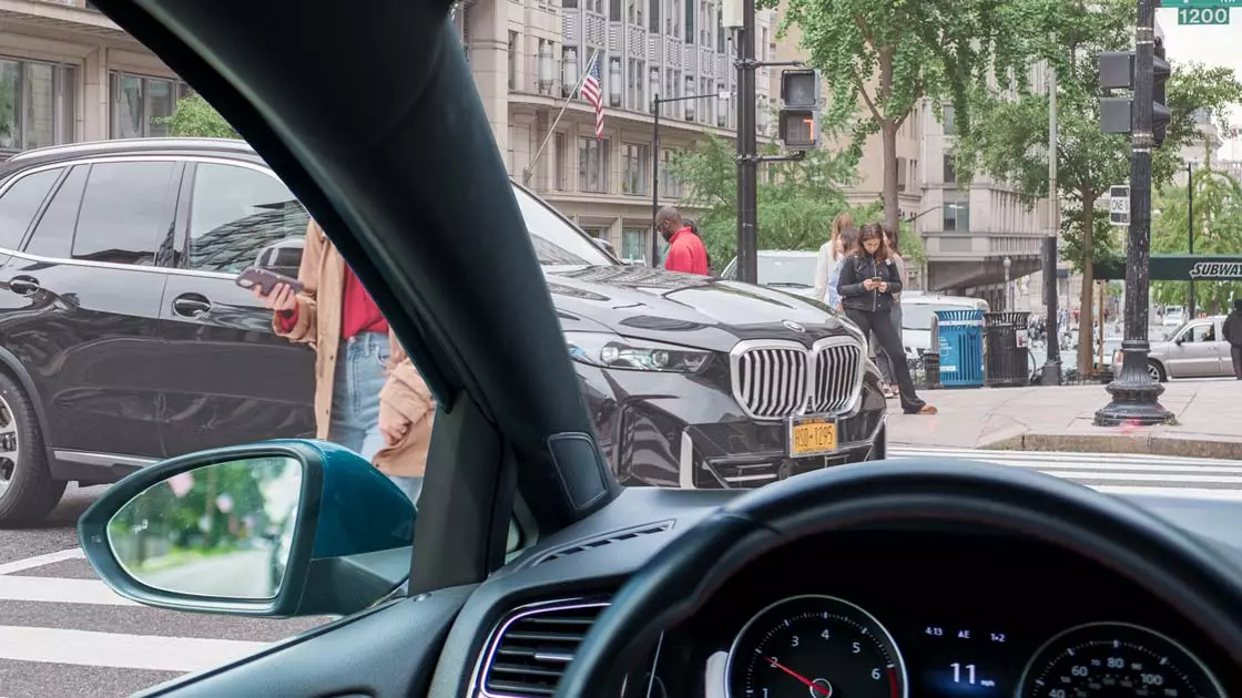 An obstructed near-view can make it difficult to see cyclists and pedestrians nearest to your vehicle