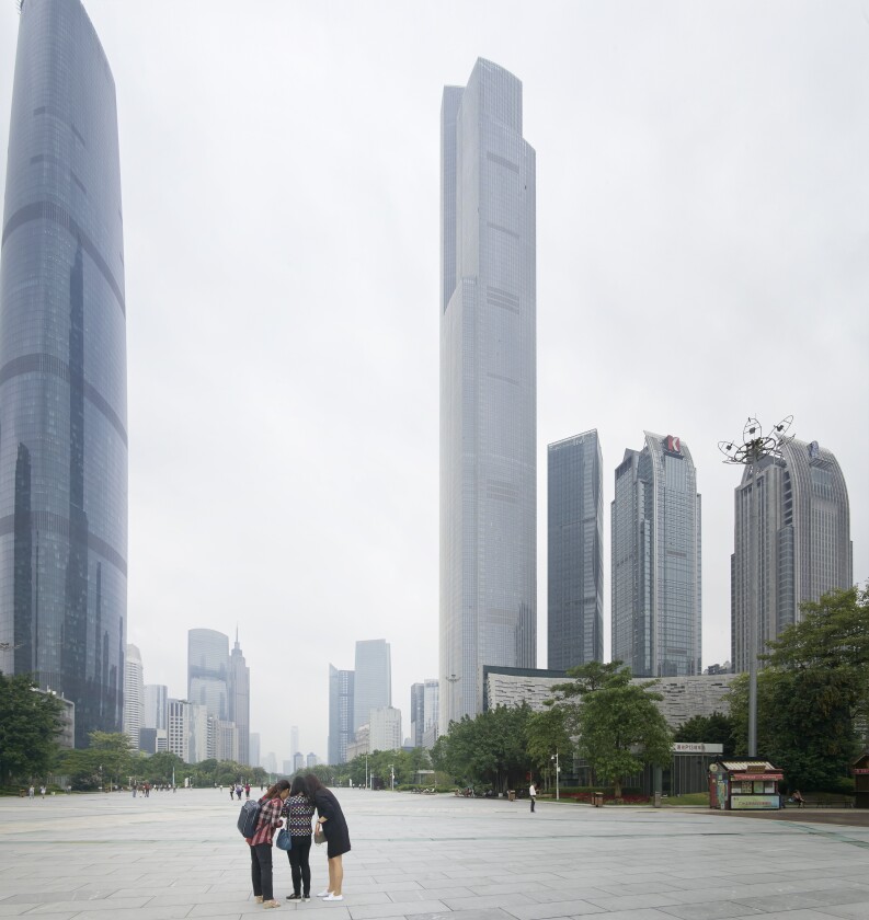 The Guangzhou CTF Finance Centre reaches a total height of 530 m (1,739 ft)