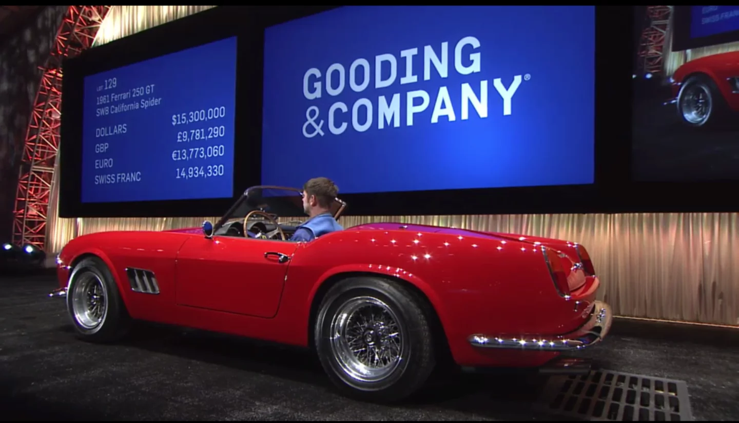 A 1961 Ferrari 250GT California SWB Spider sold for $16,830,000 (Gooding)