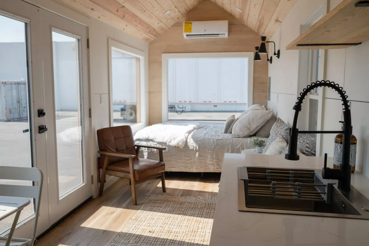 The 28' Model Tiny's interior is kept a comfortable temperature with a mini-split air-conditioning unit