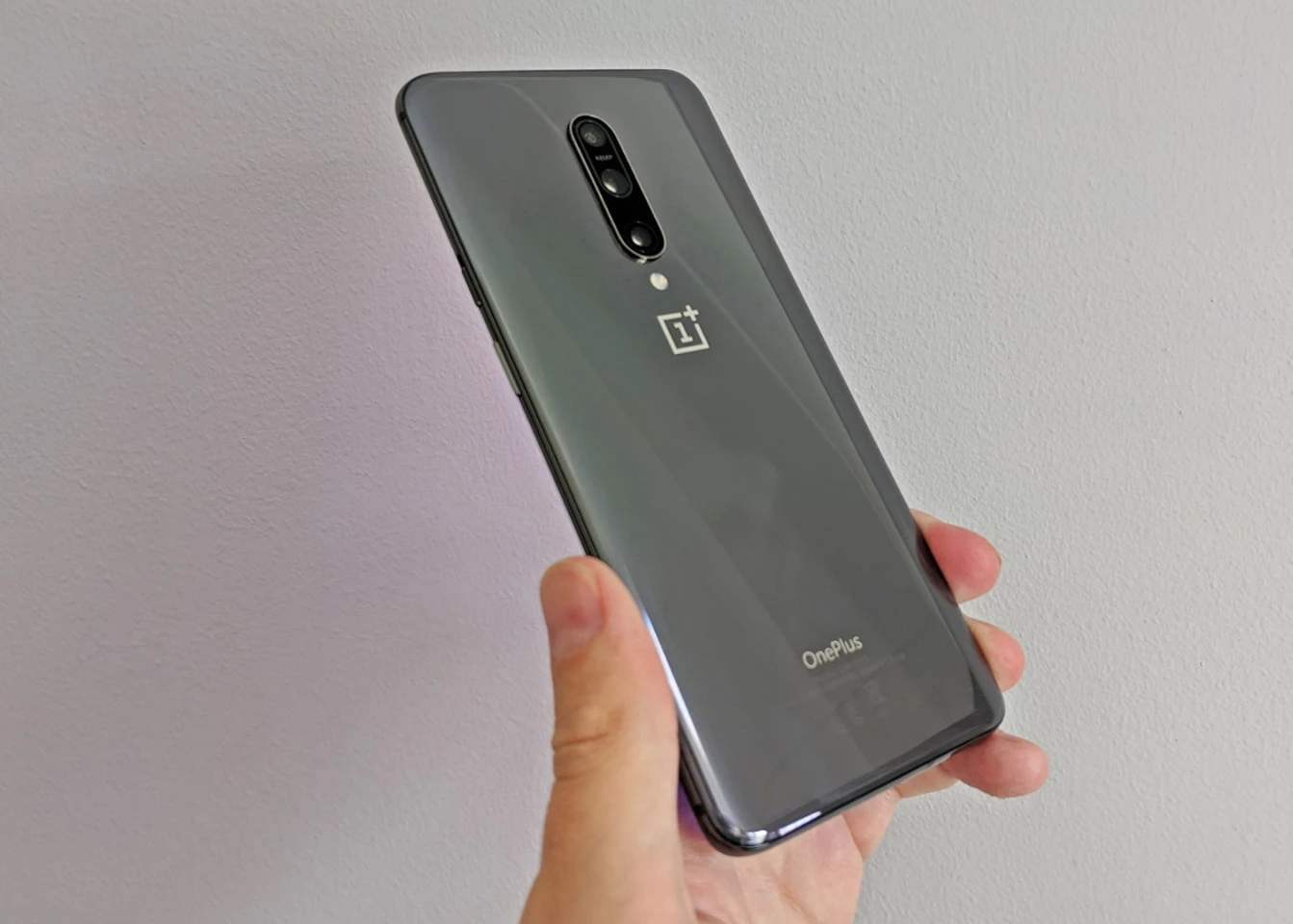 Gray (shown here), blue and almond are your color options for the OnePlus 7 Pro