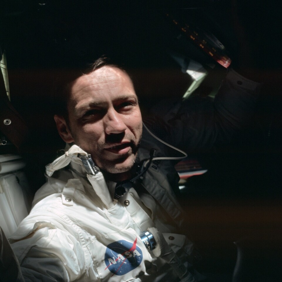 Apollo 7,Command Module Pilot Donn F. Eisele inside the Command Module