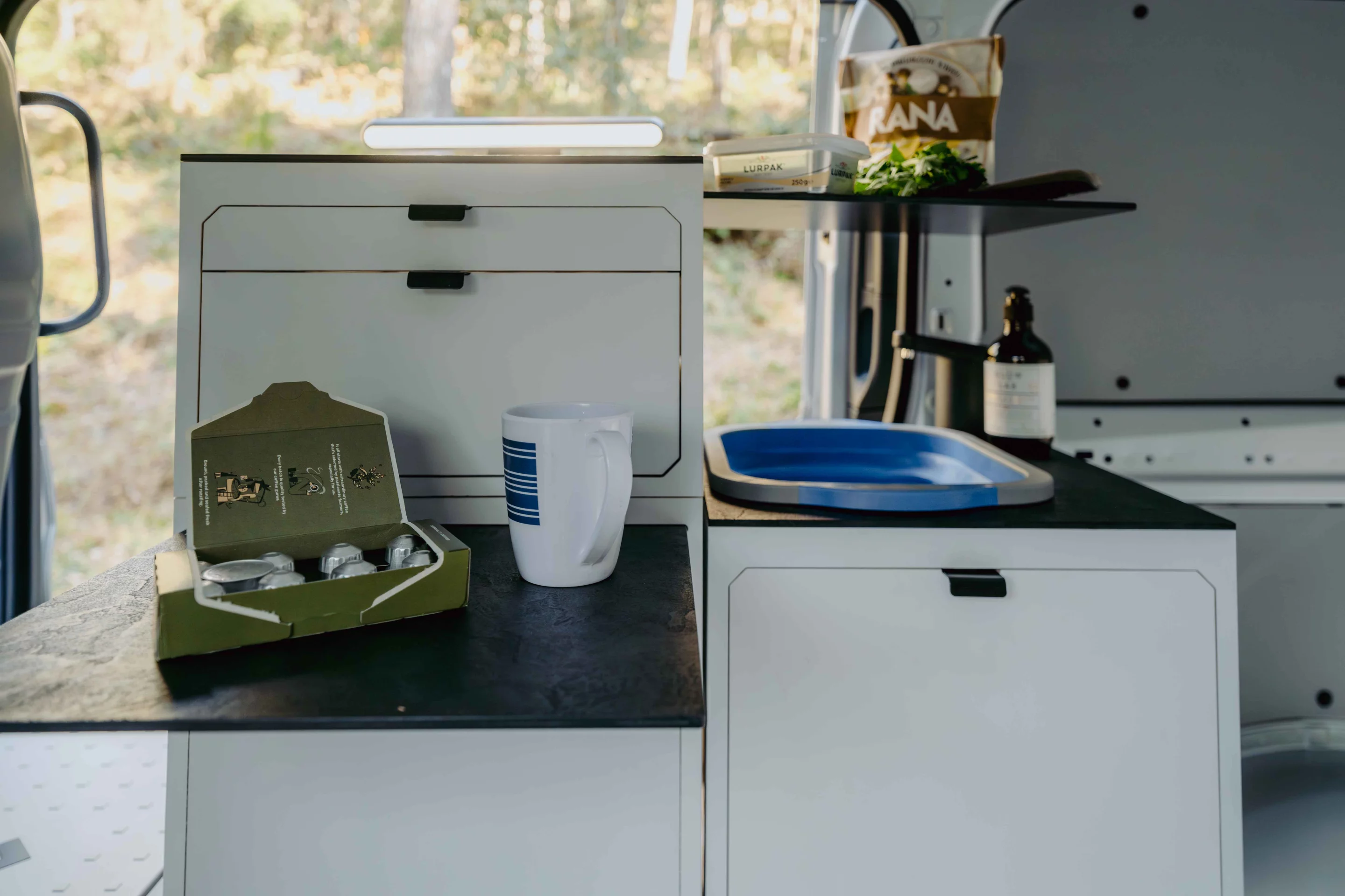 The water module includes 22 liters of fresh water, a faucet and a collapsible sink basin