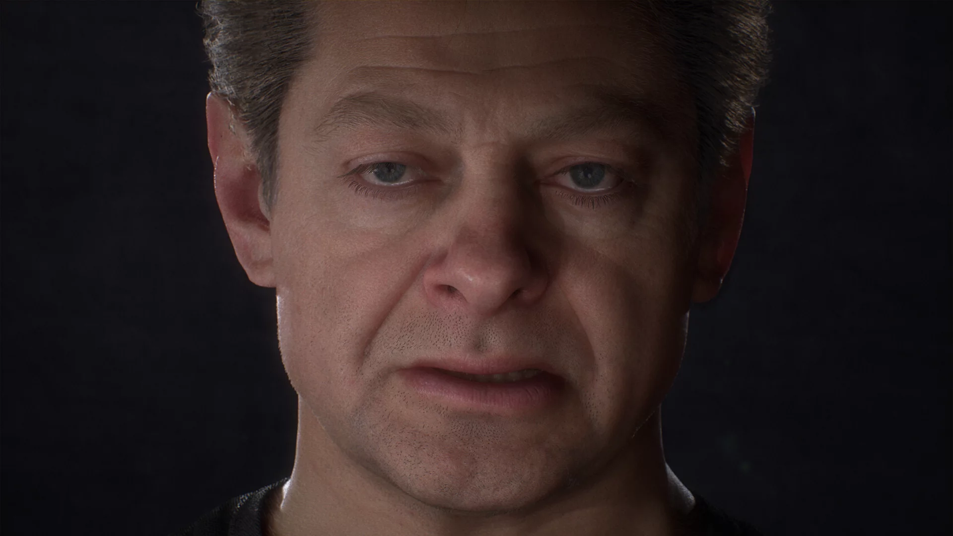 A computer-generated Andy Serkis demonstrates the latest advance in photorealistic digital avatars