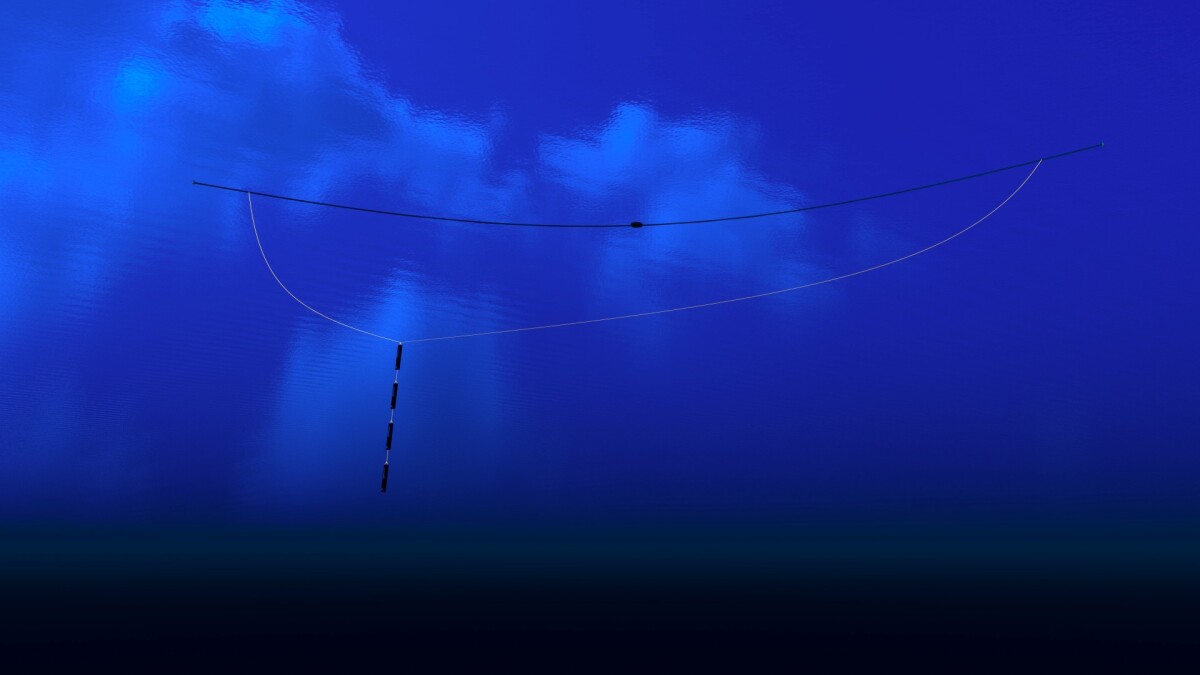 An underwater view of one of The Ocean Cleanup Project's booms