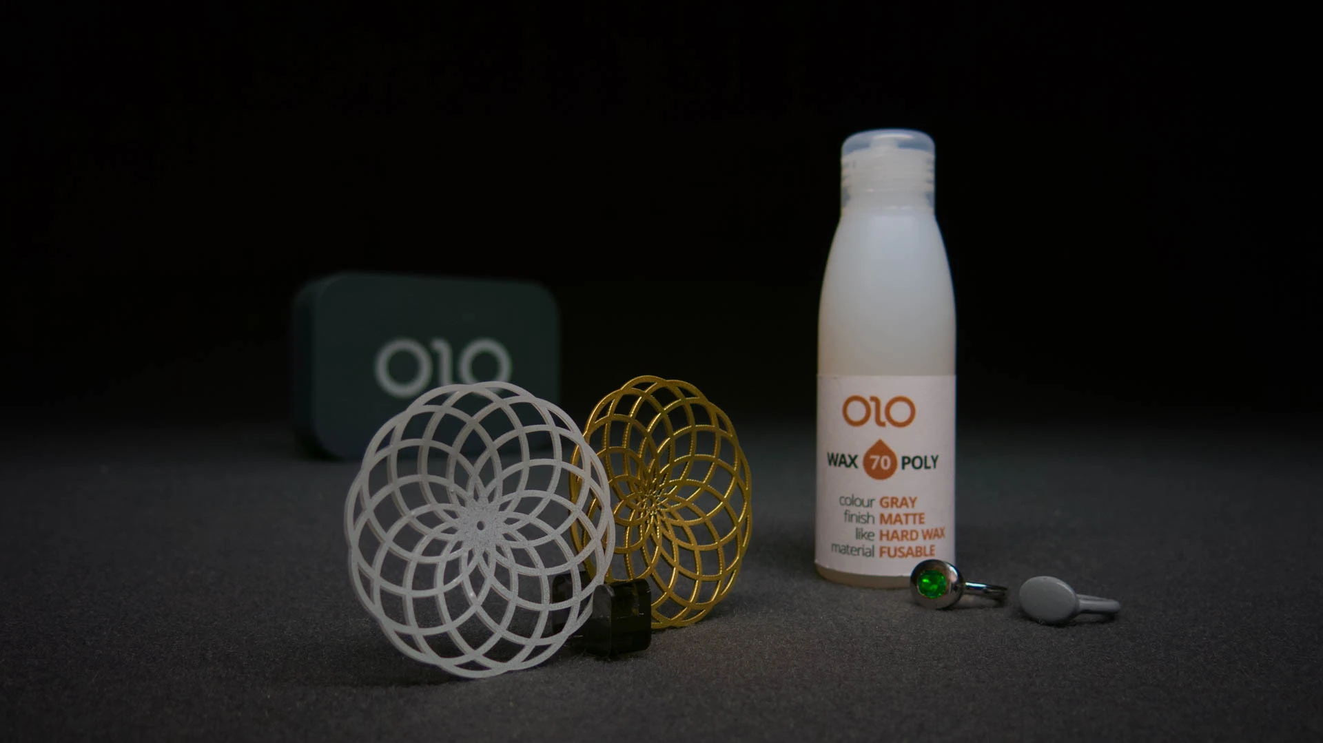 An OLO 3D print using the fusable wax 30 poly resin, similar to hard wax