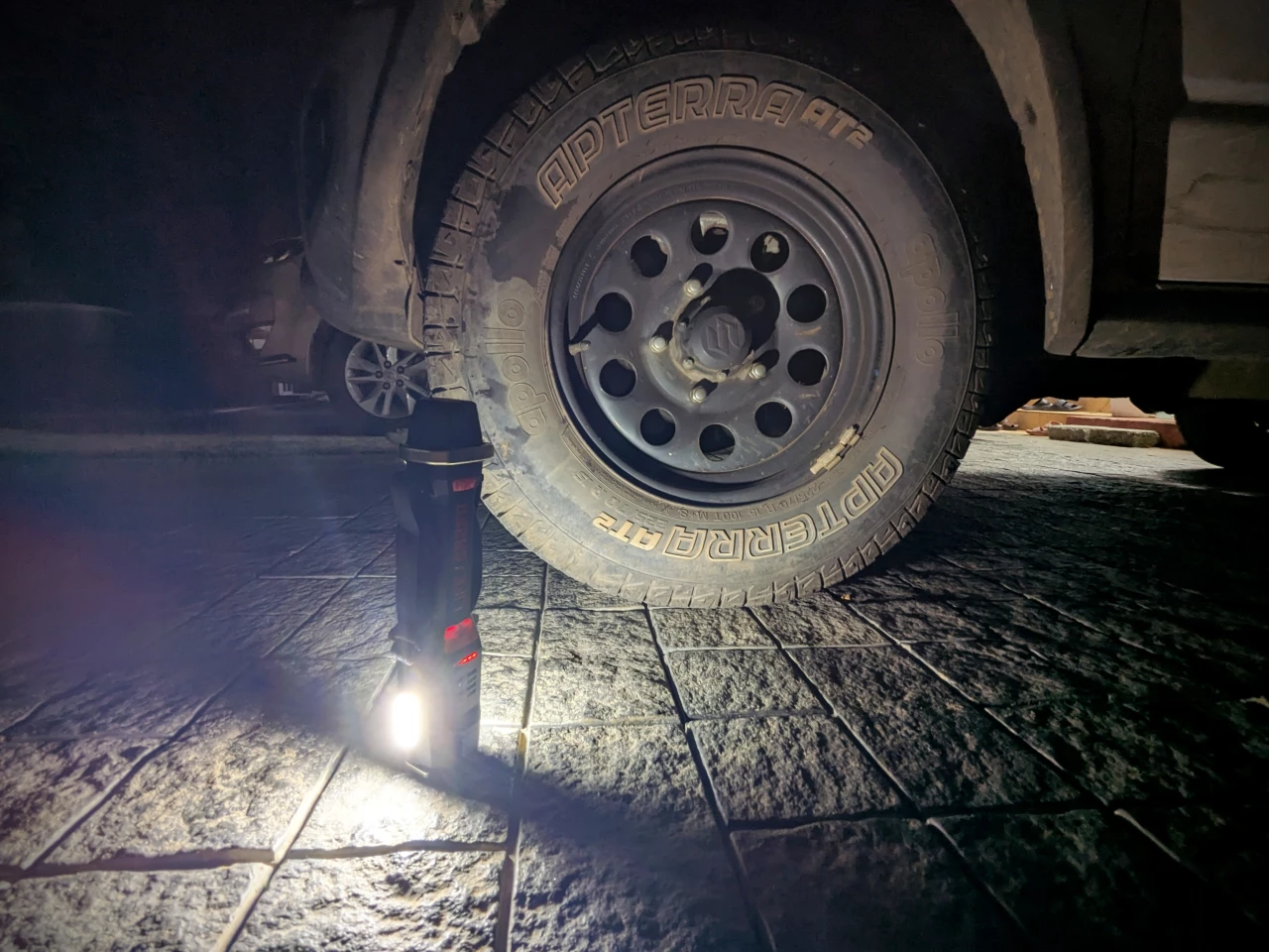 The Lifesaber sports a powerful 3200-lumen LED flashlight that doubles as a lantern and an 8-Hz strobe light to ward off potential danger in the wild