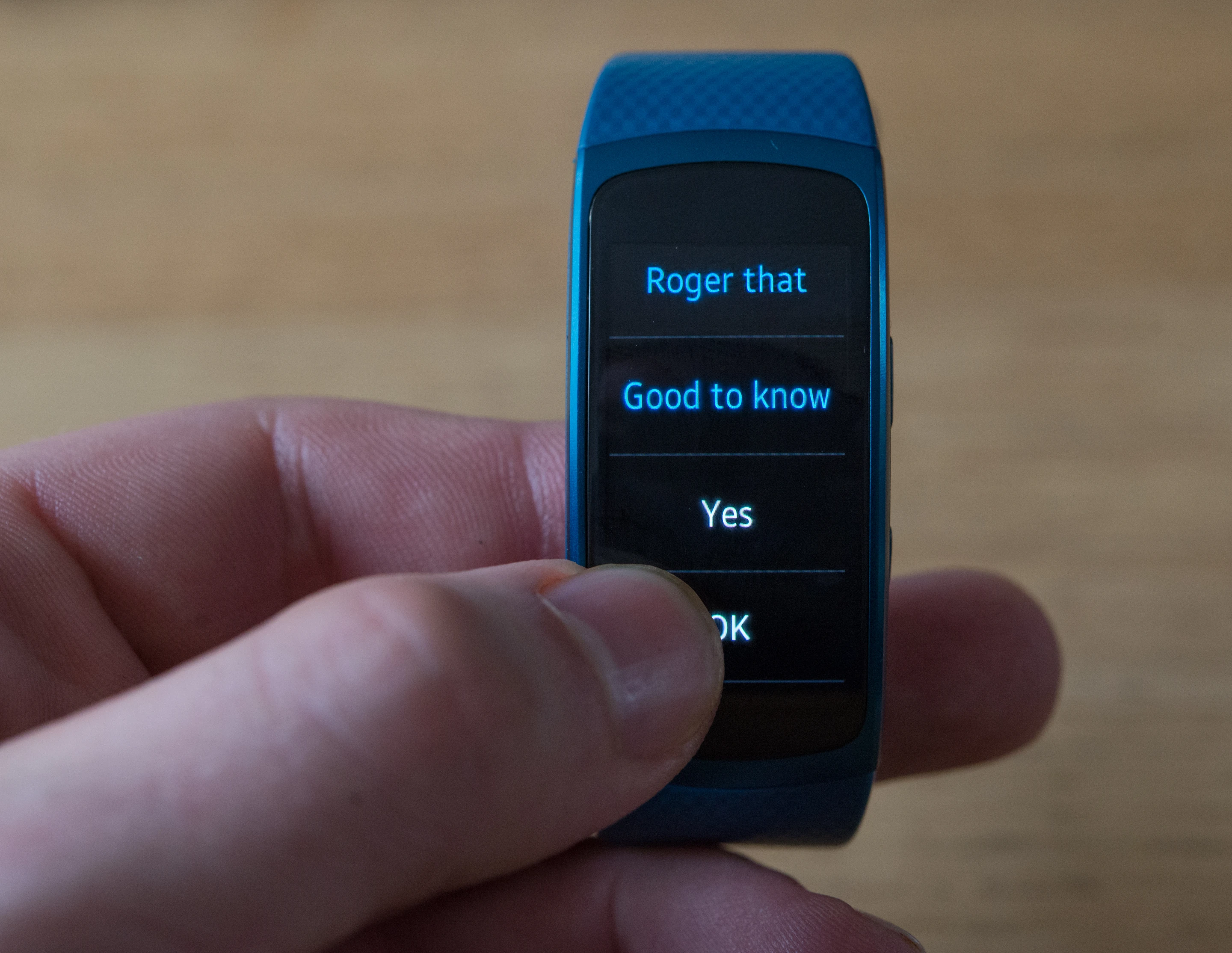 The Samsung Gear Fit2 lets users reply to smart notifications